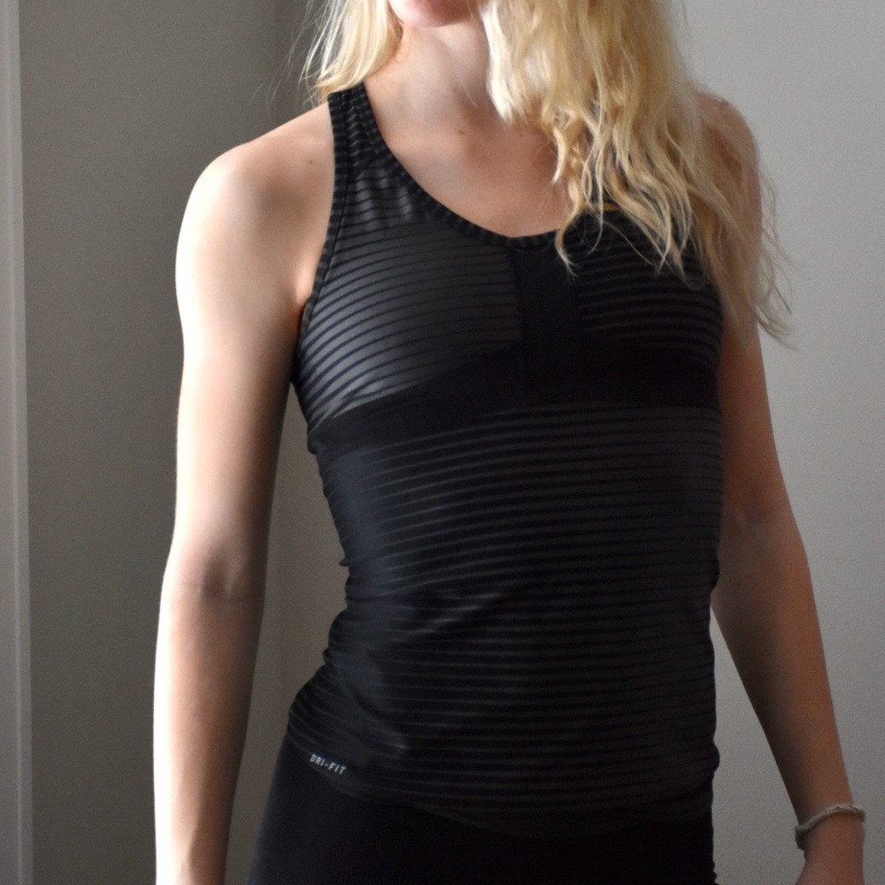 Striped Black and Gray Nike DRI-FIT Workout Tank